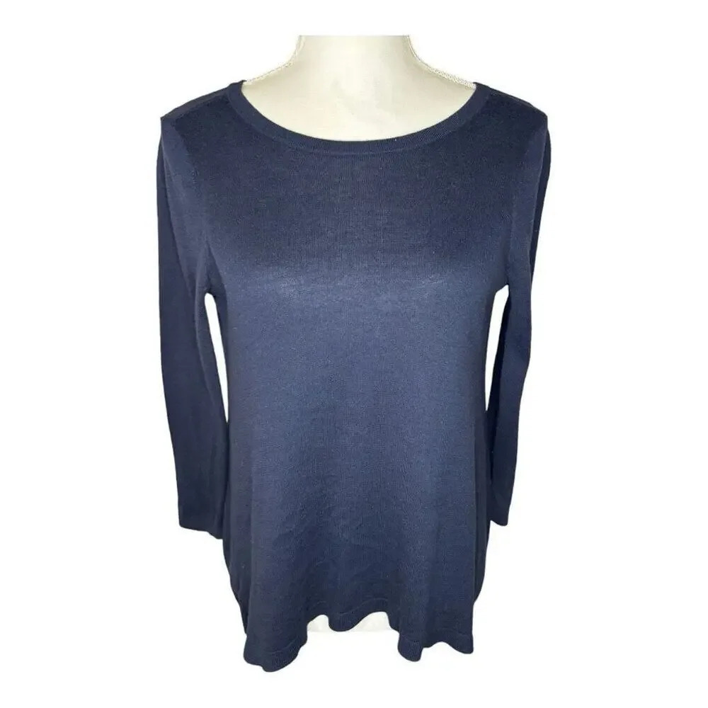 LOFT Women’s XS Navy Multicolored Tie Back Mixed Media Pullover Sweater